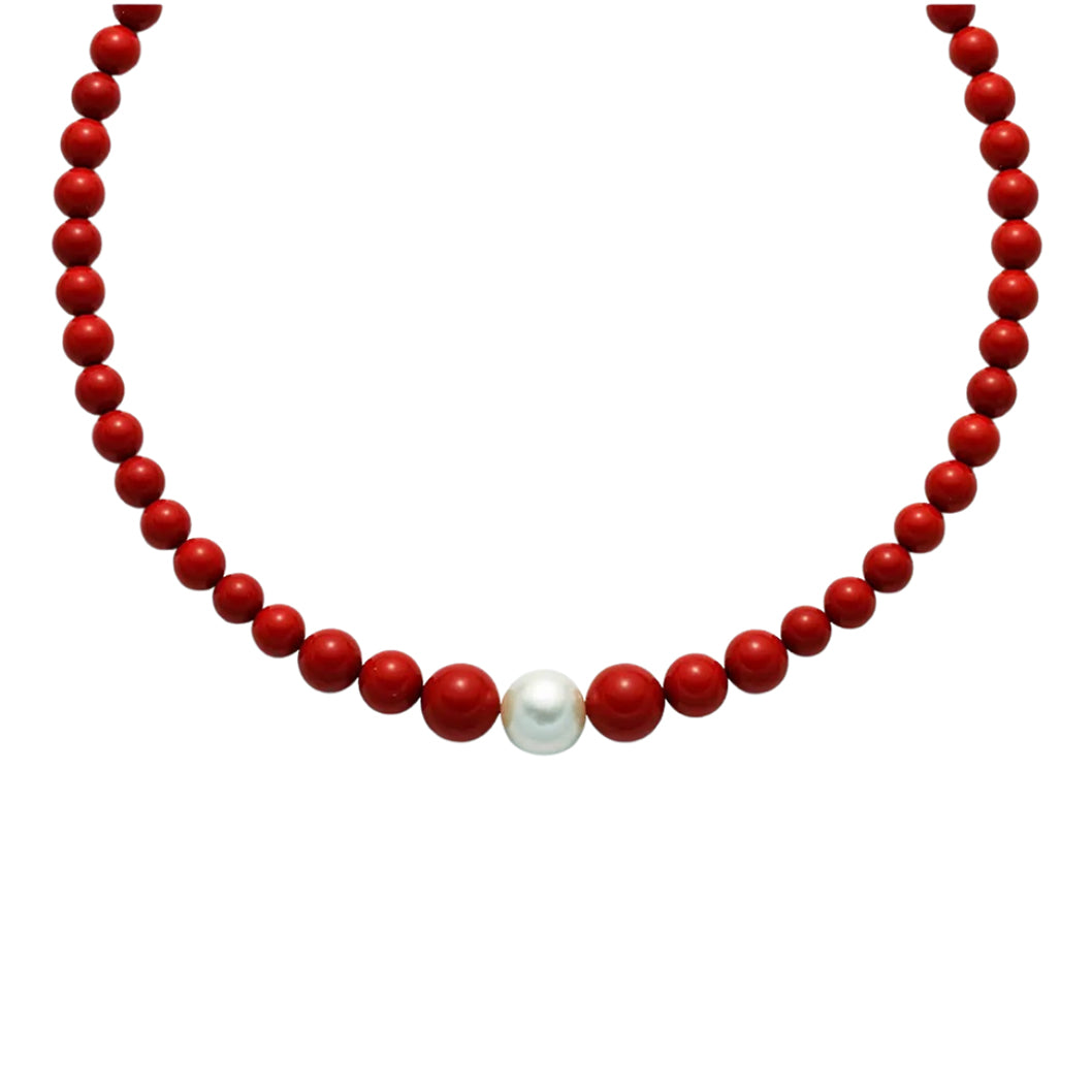 Collana Donna Miluna Argento 925 Perle Pasta Corallo Rosso Terra E Mare PCL5321