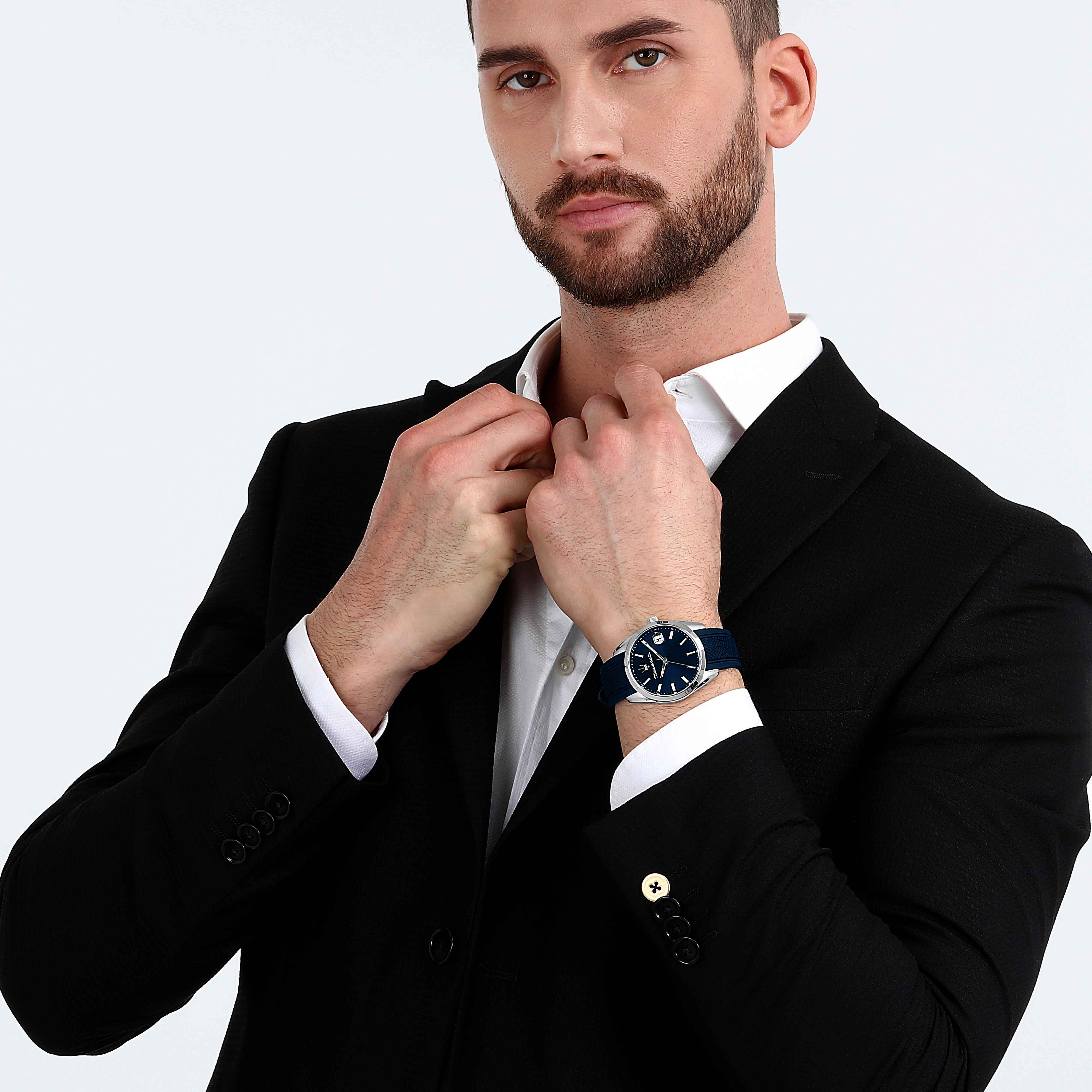 Orologio Uomo Maserati Acciaio Quarzo Solo Tempo Data Gomma Blu R8851151005
