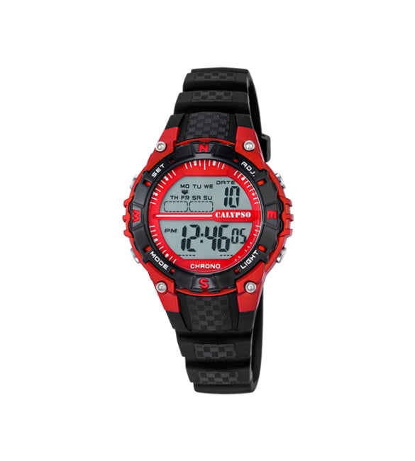 Orologio Bambino Calypso Gomma Quarzo Digitale Cronografo Rosso Nero K5684/6