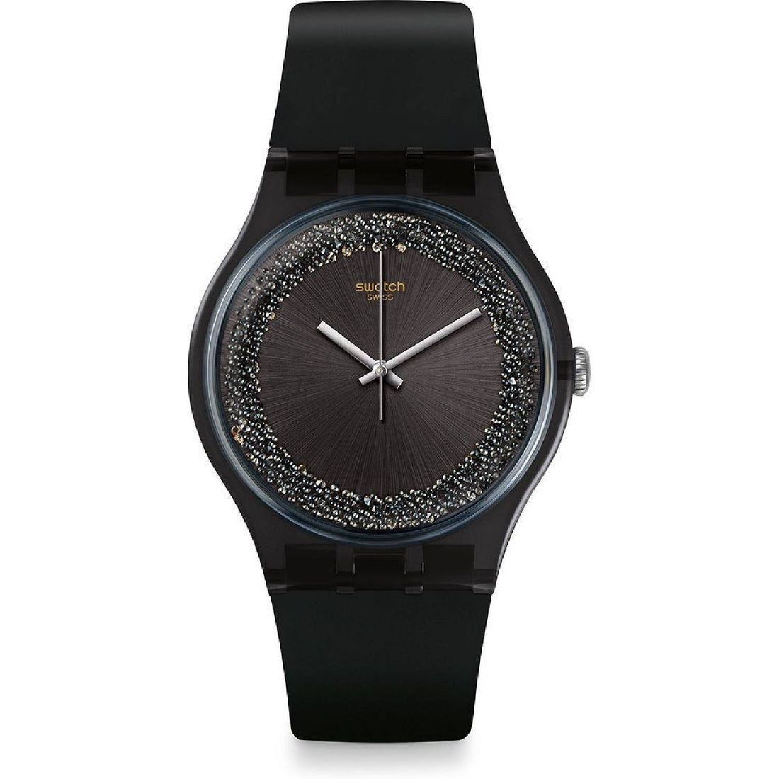 Orologio Donna Gomma Swatch Solo Tempo Quarzo Glitter Sideral Black SUOB156