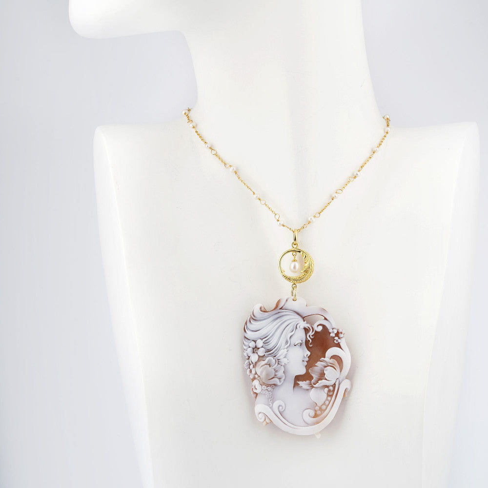 Pendente Donna Cameo Italiano Argento Rosè 925 Dea Incisa Cammeo Marrone PPR3-R