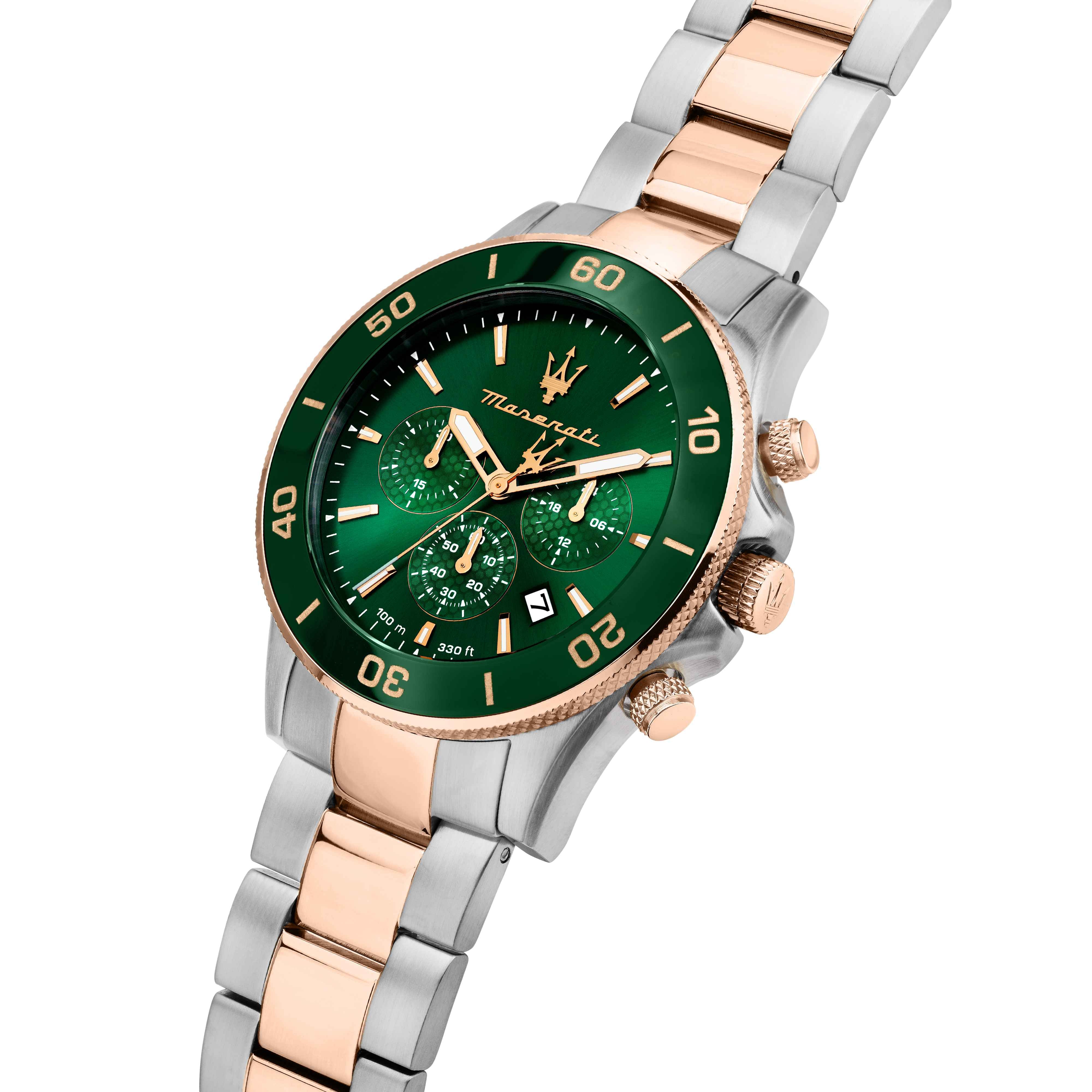 Orologio Uomo Maserati Acciaio Bicolore Quarzo Cronografo Verde Data R8873600004