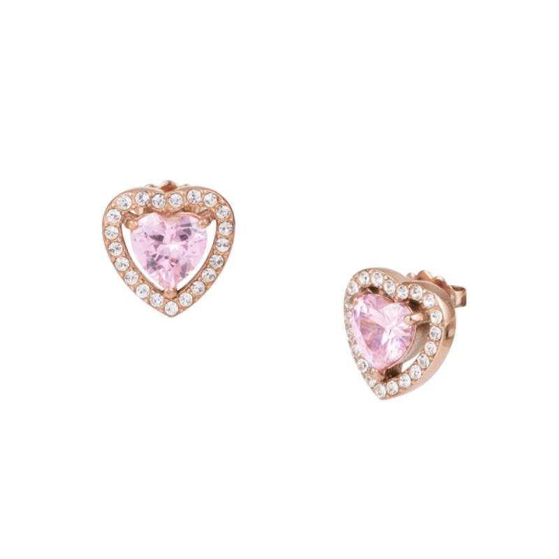 Orecchini Donna Liu Jo Acciaio Rosè Lucido Cuore Zircone Rosa Bianchi LJ2123