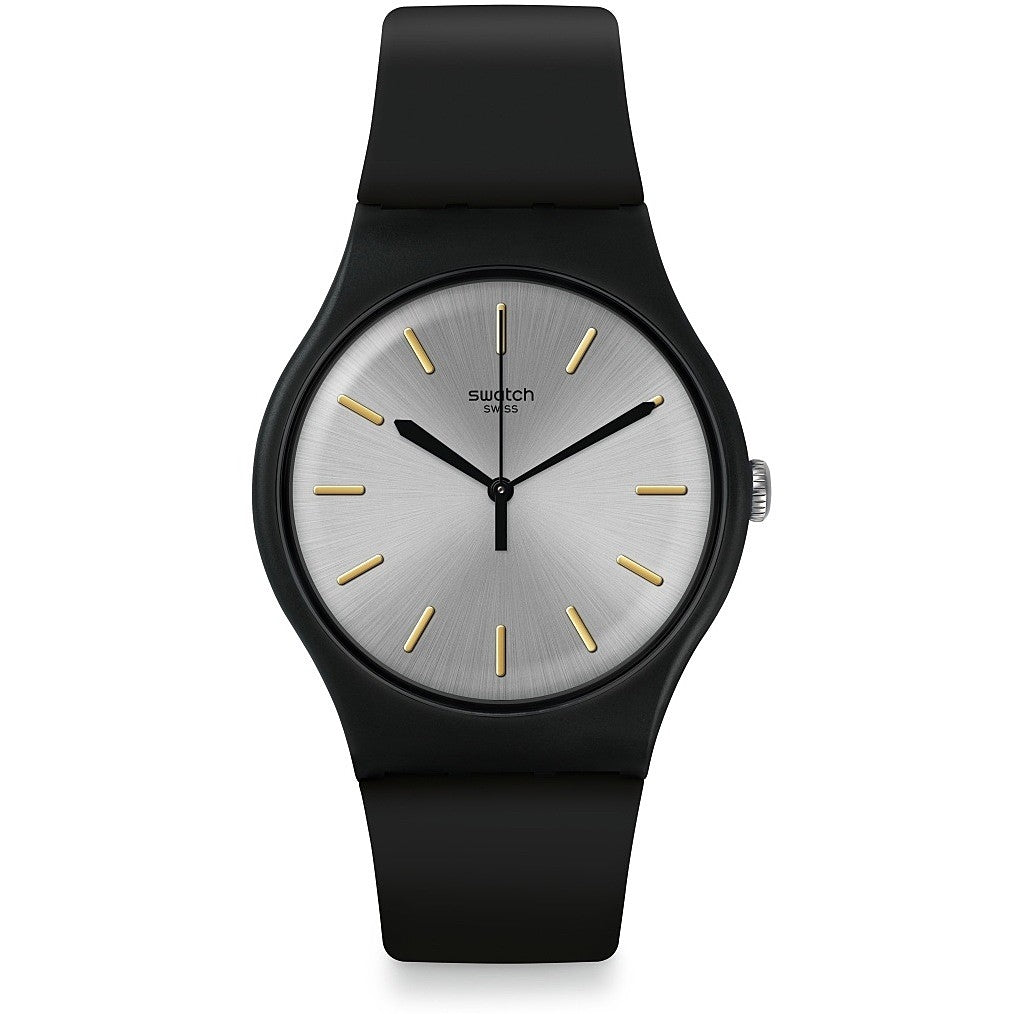 Orologio Uomo Gomma Resina Swatch Quarzo Solo Tempo Nero Argento SUOB173