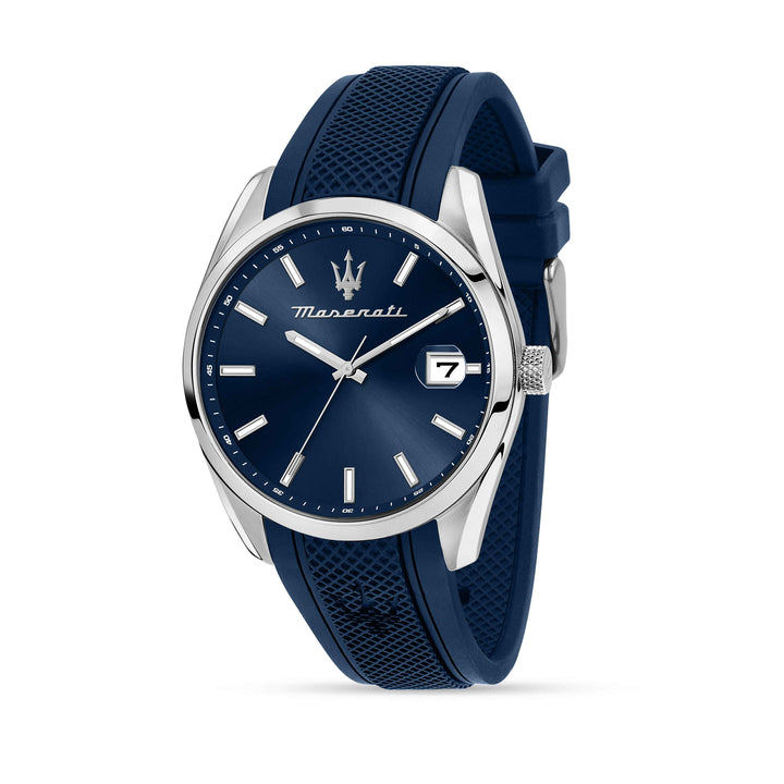 Orologio Uomo Maserati Acciaio Quarzo Solo Tempo Data Gomma Blu R8851151005