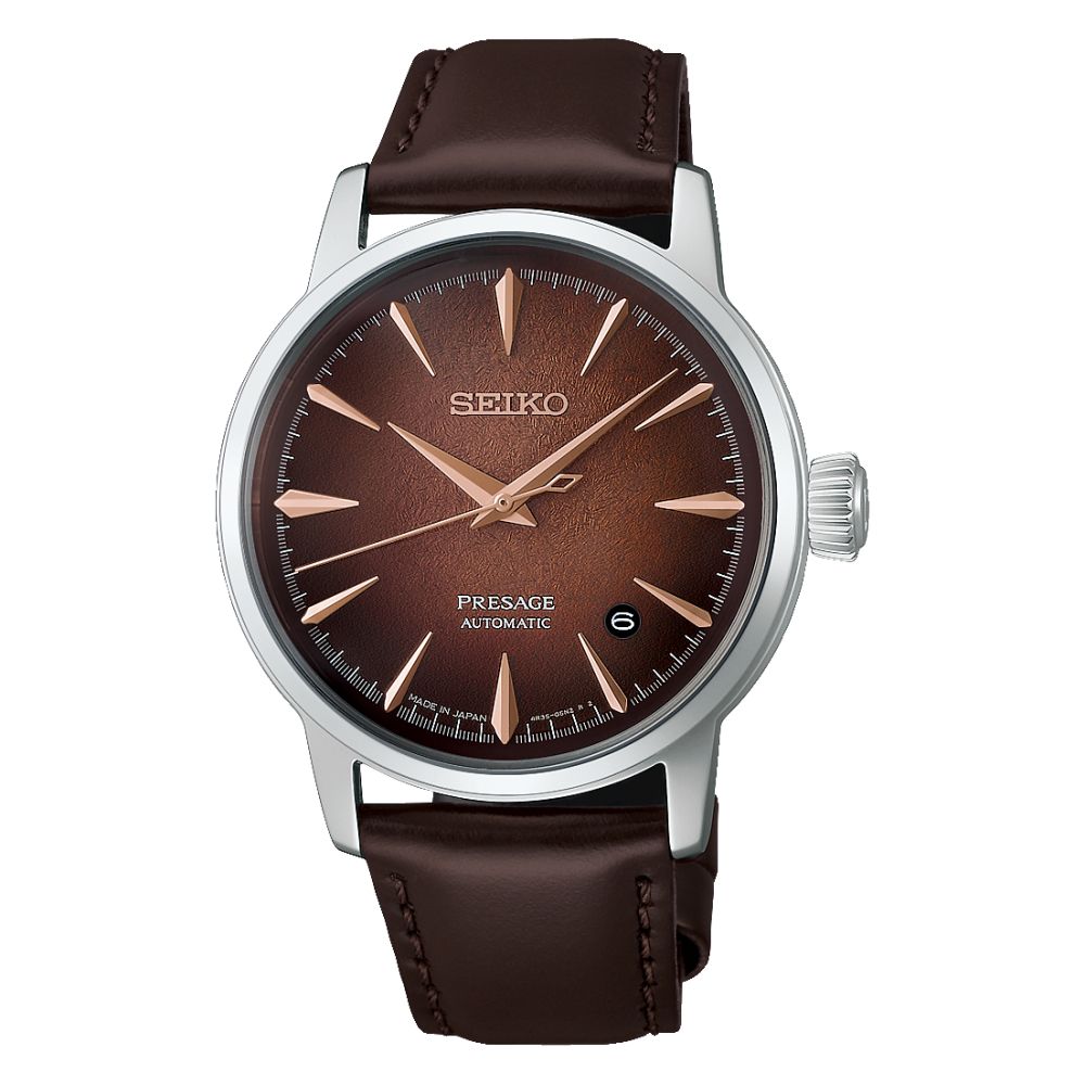 Orologio Uomo Seiko Presage Marrone Whiskey Mist Cocktail Time Pelle HCB003J1