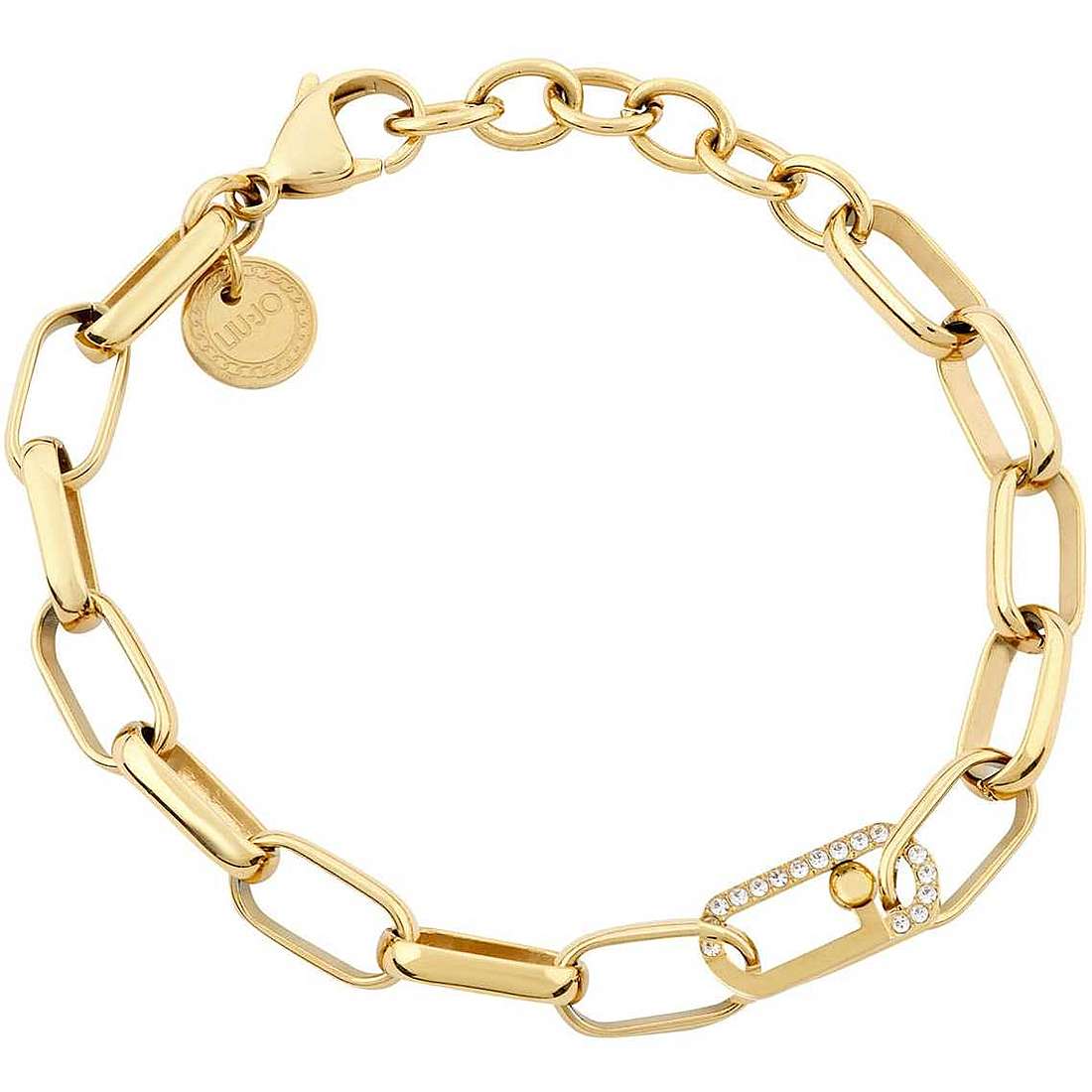 Bracciale Donna Liu Jo Acciaio Dorato Catena Maglia Squadrata Zirconi LJ1799