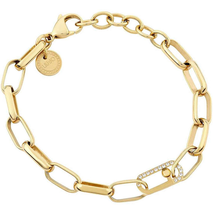 Bracciale Donna Liu Jo Acciaio Dorato Catena Maglia Squadrata Zirconi LJ1799