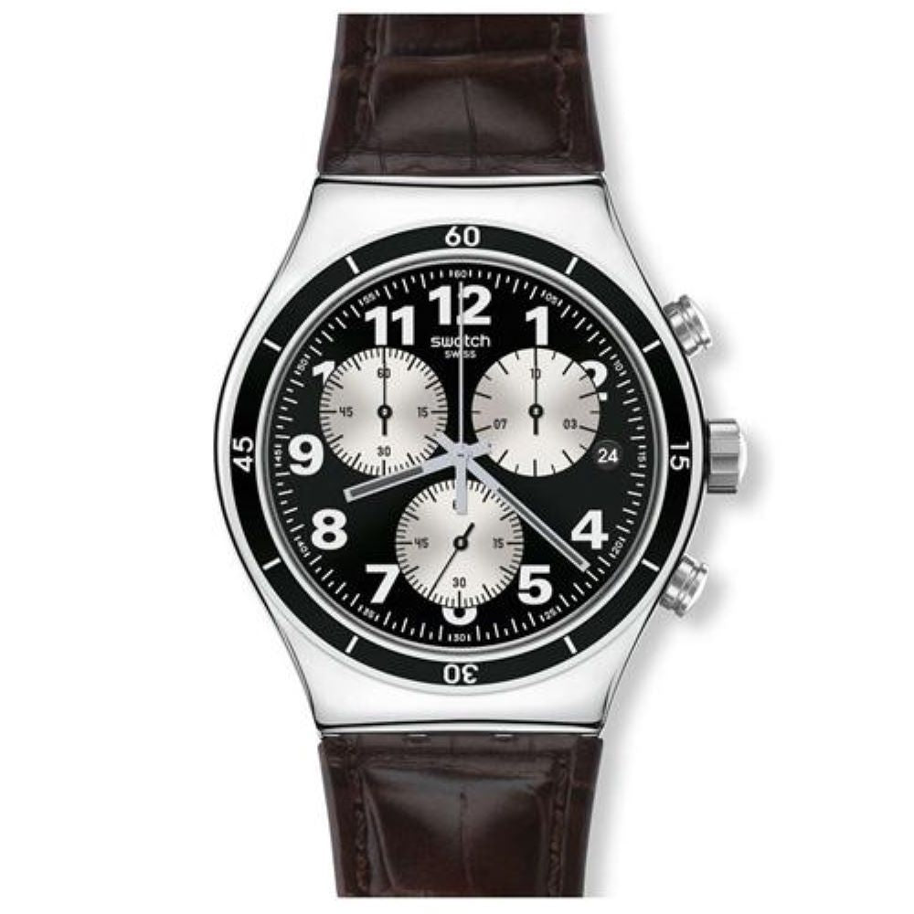 Orologio Uomo Acciaio Swatch Quarzo Cronografo Data Pelle Cocco YVS400