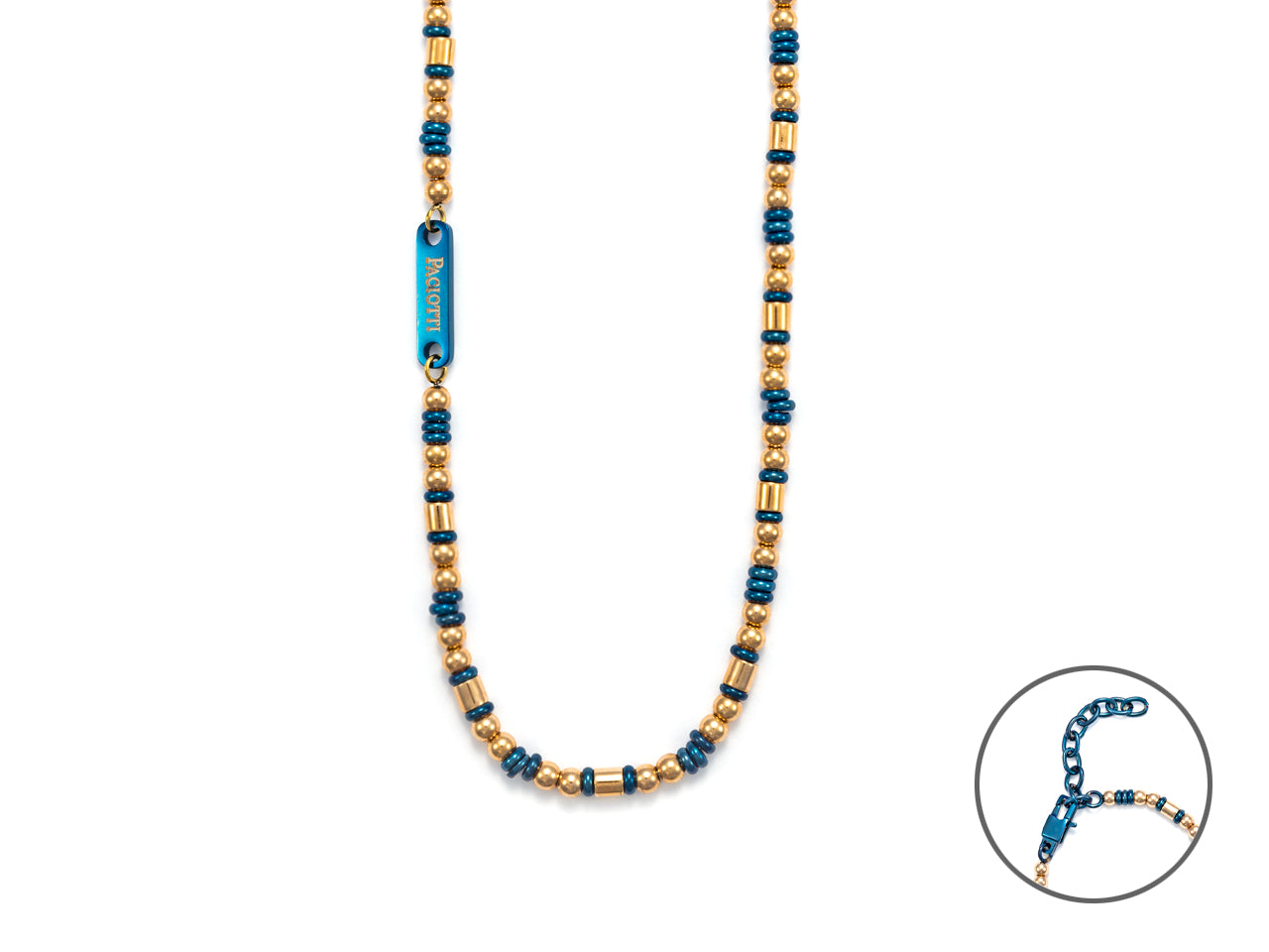 Collana Uomo 4US Cesare Paciotti Acciaio Lucido Targhetta Biglie Rosè Blu 4UCL5568