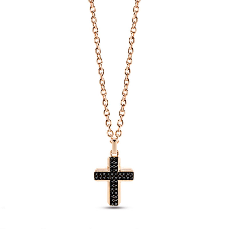 Collana Uomo Liu Jo Acciaio Rosè Lucido Croce Zirconi Neri MLJ451