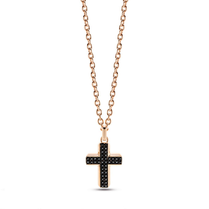 Collana Uomo Liu Jo Acciaio Rosè Lucido Croce Zirconi Neri MLJ451