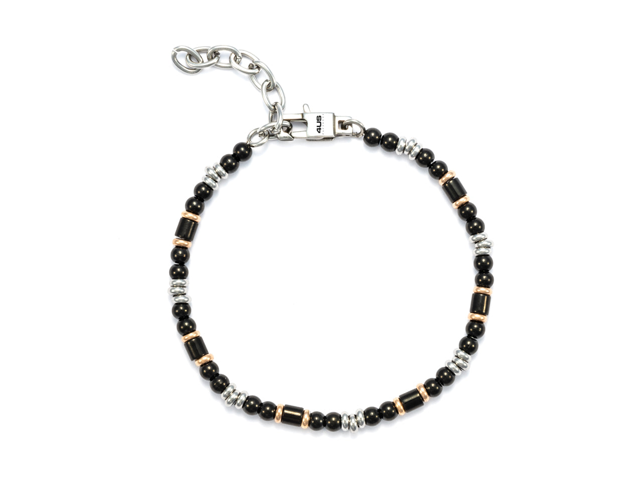 Bracciale Uomo 4US Cesare Paciotti Acciaio Rosè Lucido Biglie Cilindri Neri 4UBR5571