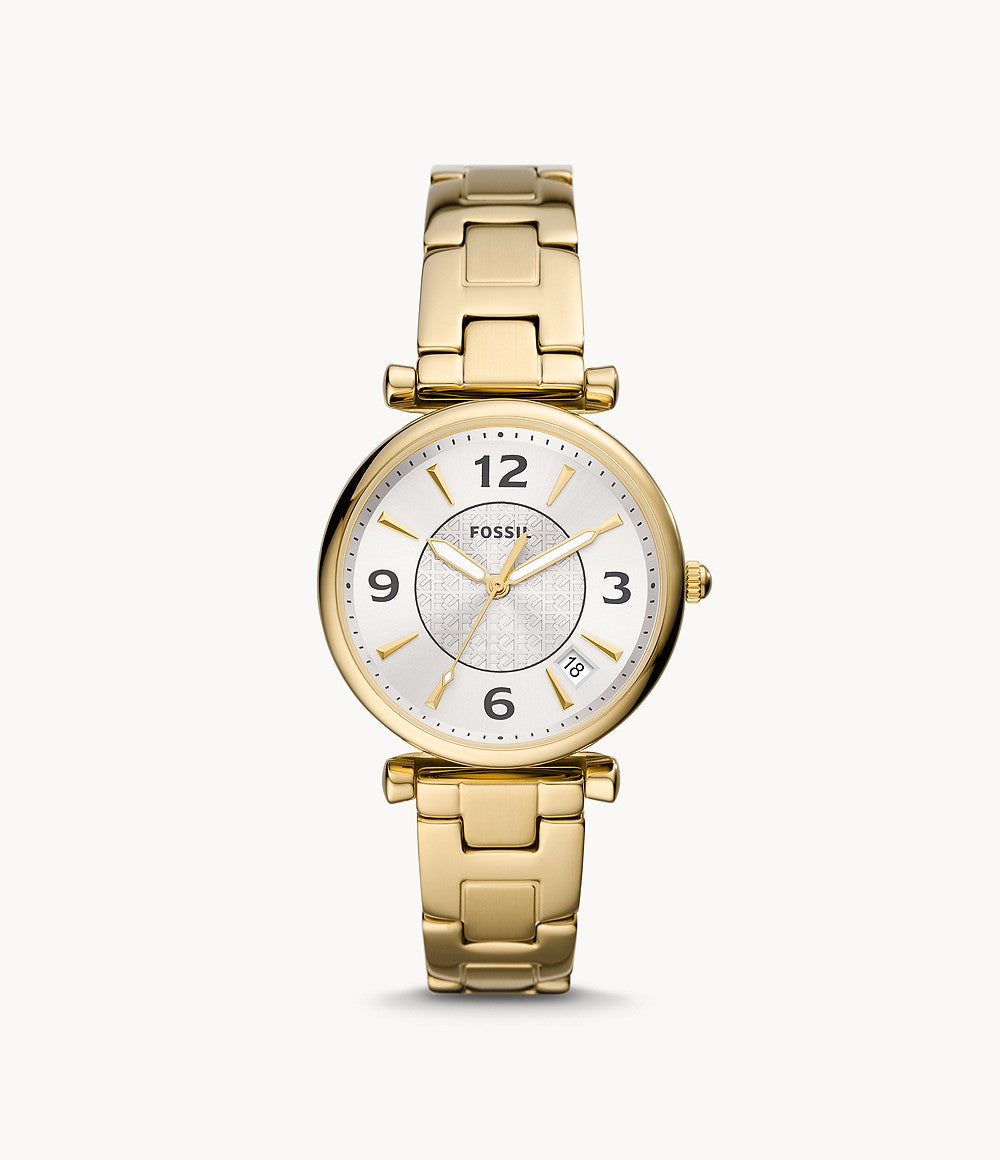 Orologio Donna Fossil Quarzo Solo Tempo Data Acciaio Dorato Numeri ES5159