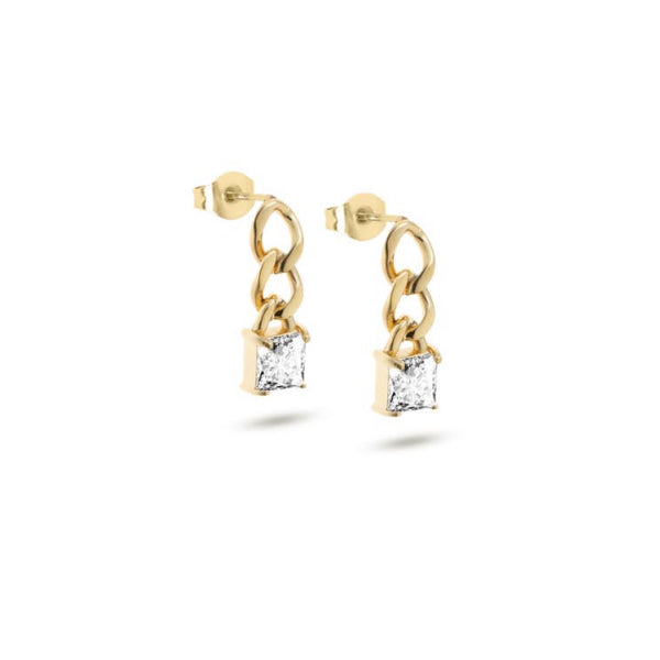 Orecchini Unisex Liu Jo Acciaio Dorato Catena Pietra Marquise Zircone Bianco LJ2306