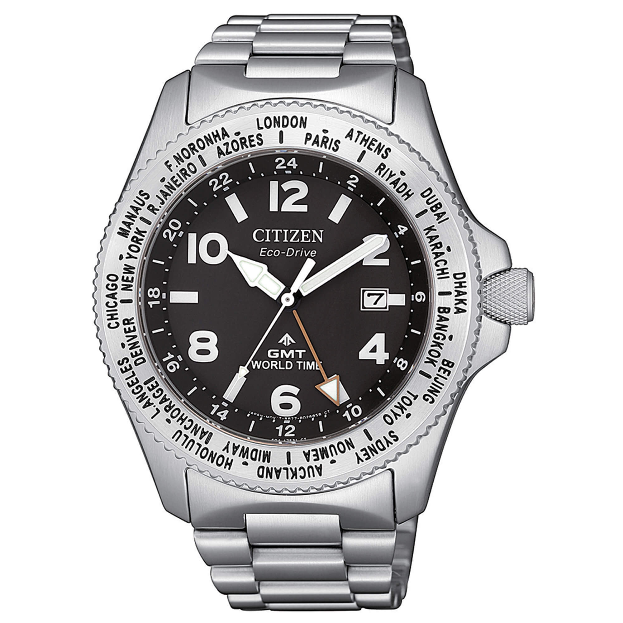 Orologio Uomo Citizen Promaster Eco Drive GMT World Time Numeri Nero BJ7100-82E