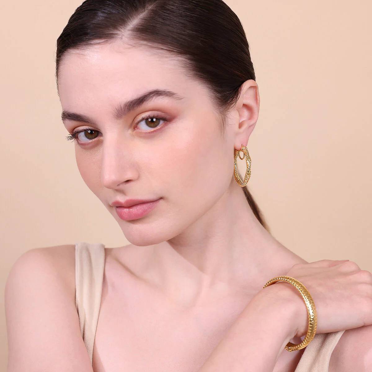 Orecchini Donna Etrusca Bronzo Dorato Cerchio Tubogas Ritorti WSET00791.YG