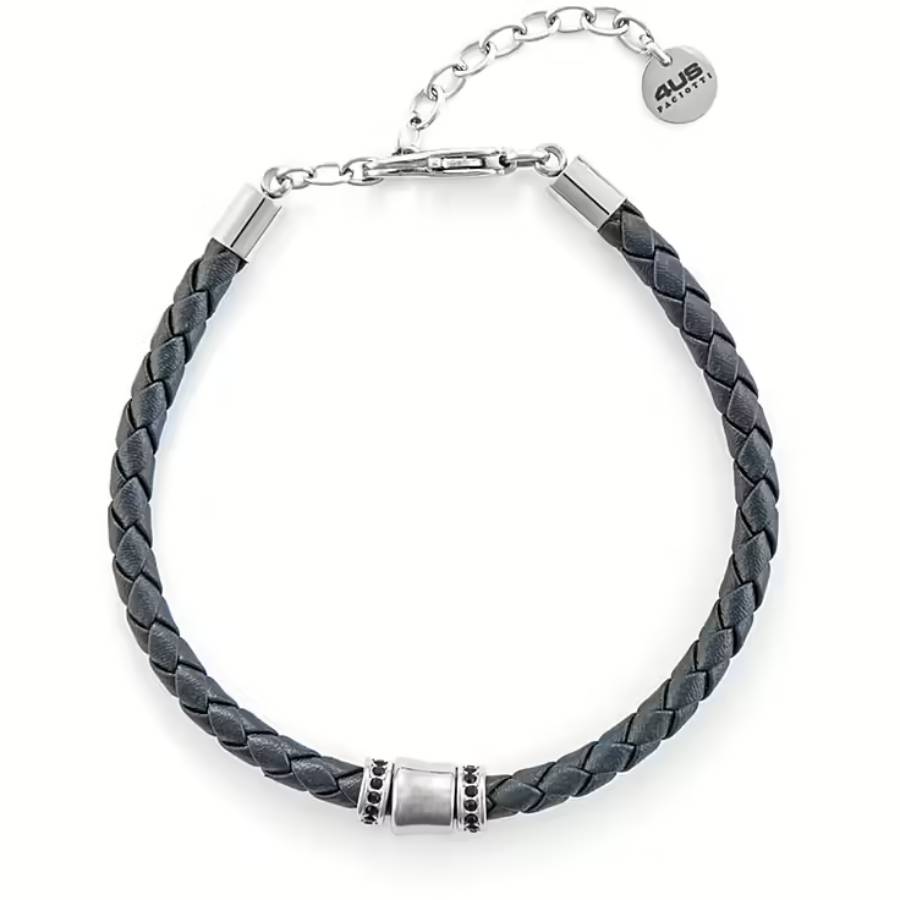 Bracciale Uomo 4US Cesare Paciotti Acciaio Cuoio blu Intrecciato Semirigido 4UBR6405
