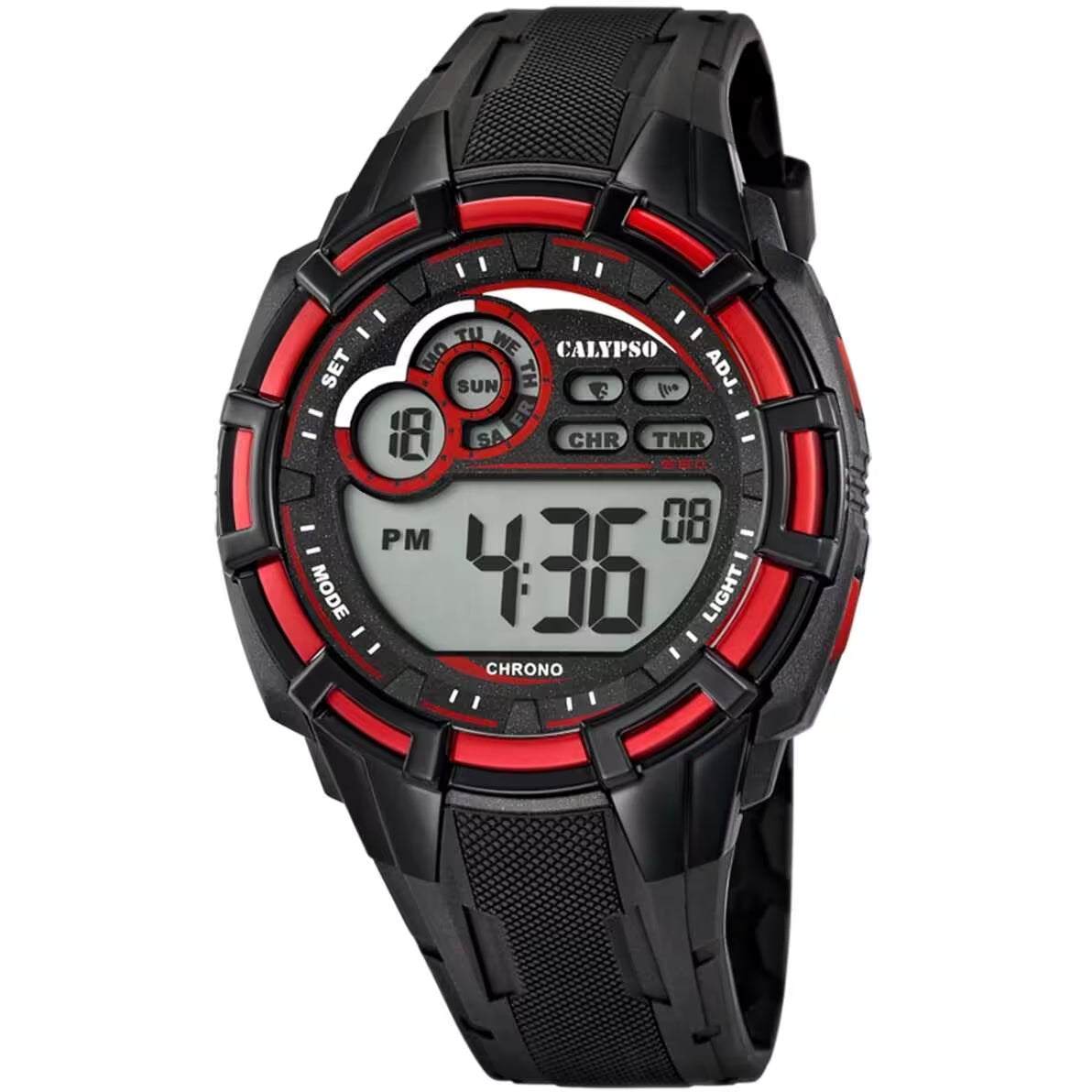 Orologio Uomo Calypso Gomma Quarzo Digitale Cronografo Rosso Nero K5625/4