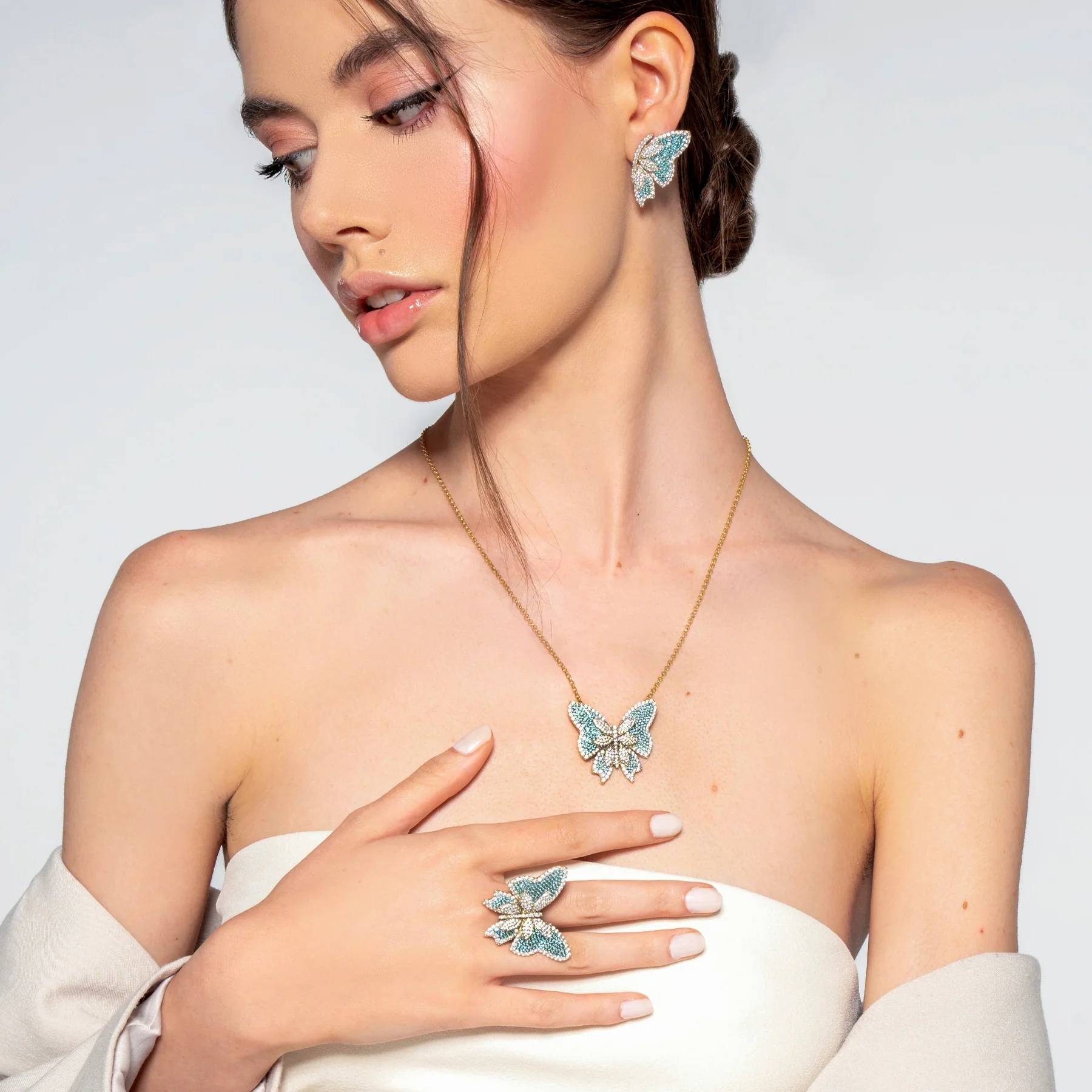 Collana Donna Sogni Argento Dorato 925 Farfalla Paraiba Zirconi Bianchi CL103GP