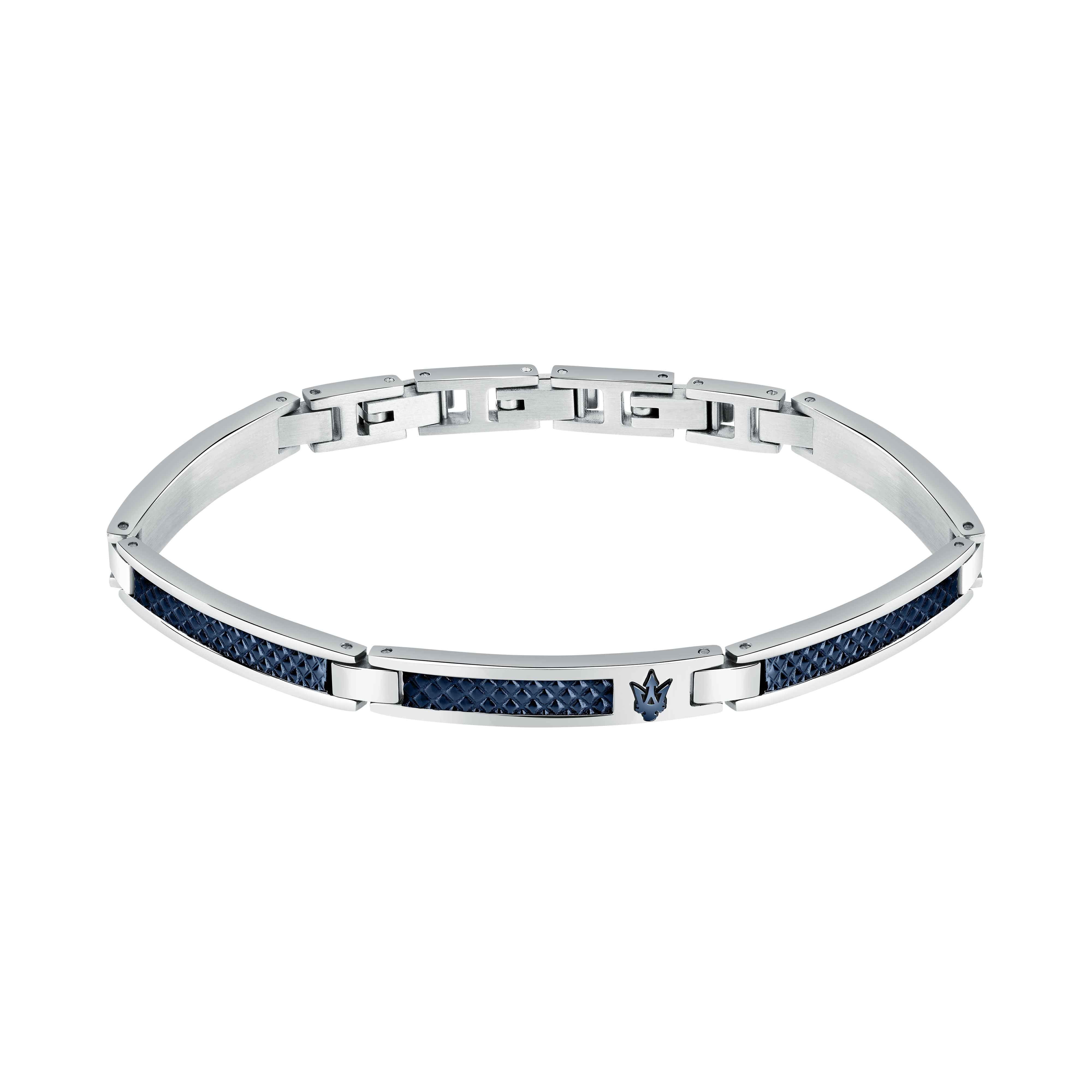 Bracciale Uomo Maserati Acciaio Borchie Logo PVD Blu JM523AVD33