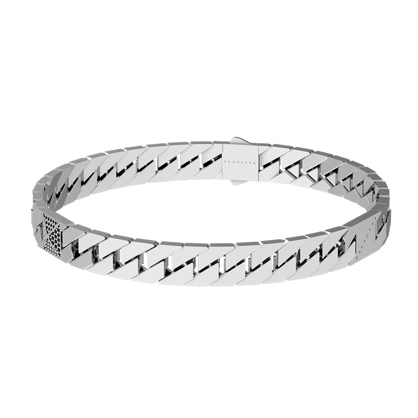 Bracciale Uomo Cesare Paciotti Argento Catena Groumette Zirconi Neri JPBR5043B