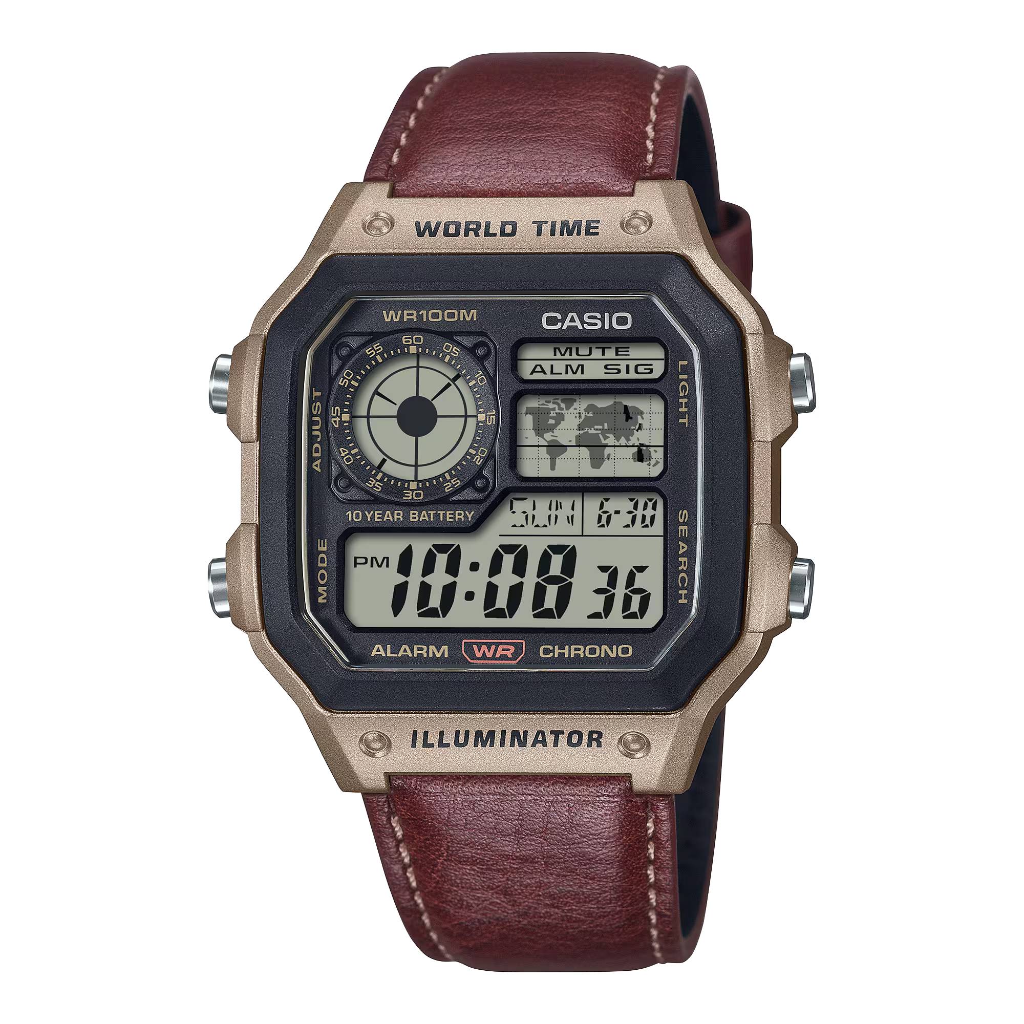 Orologio Uomo Casio Dorato Quarzo Digitale World Time AE-1200WHL-5AVEF
