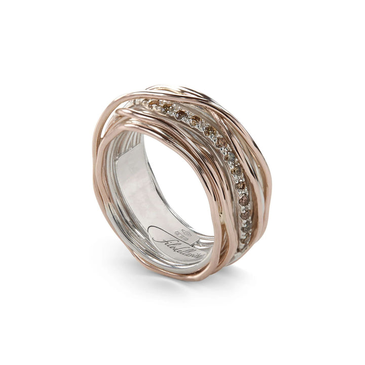 Anello Donna Filodellavita 13 Fili Argento Oro Rosa 9 KT Diam.Brown 0.21 CT AN13ARBR