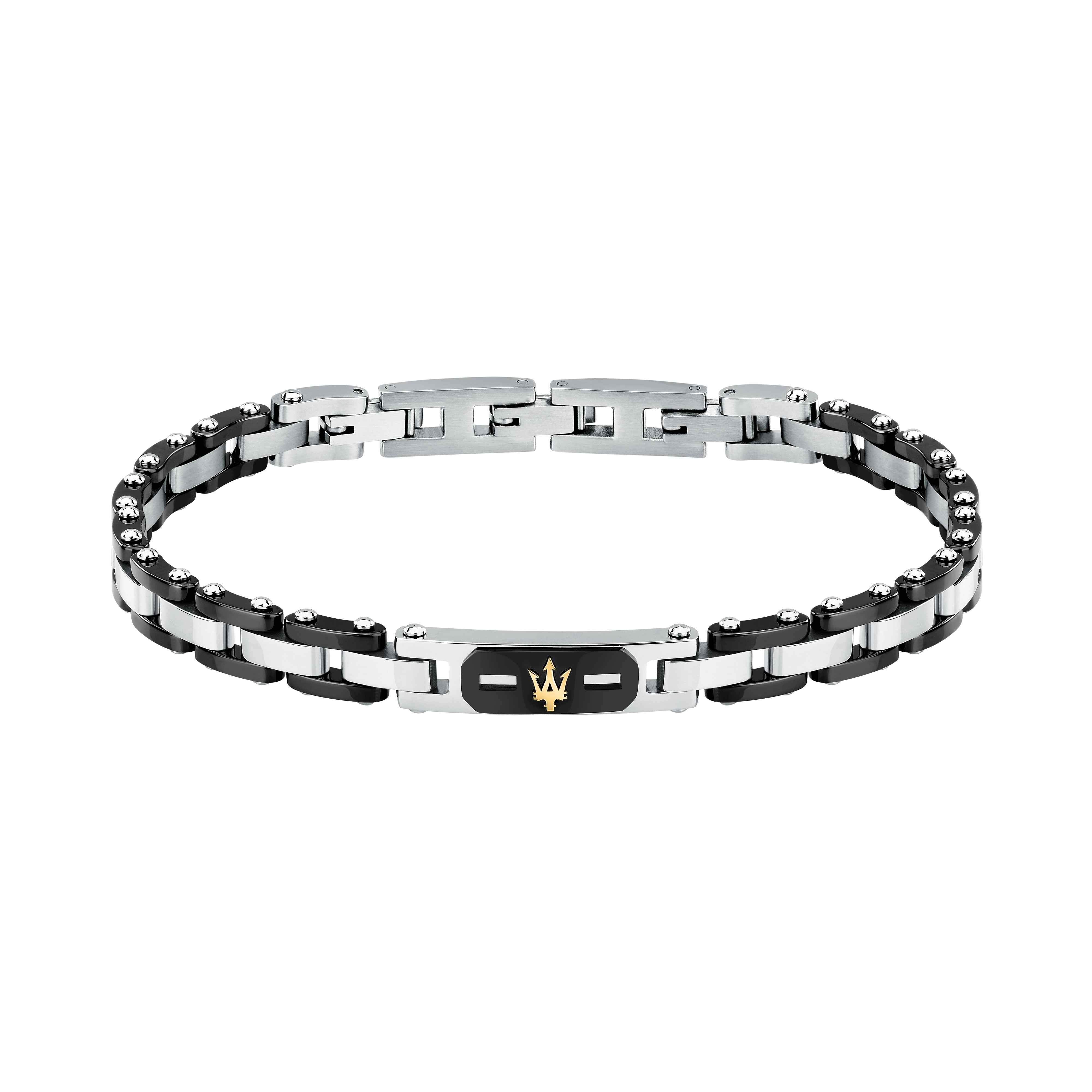 Bracciale Uomo Maserati Ceramica Nera Logo Tridente Oro 18 KT Acciaio JM424AXU05