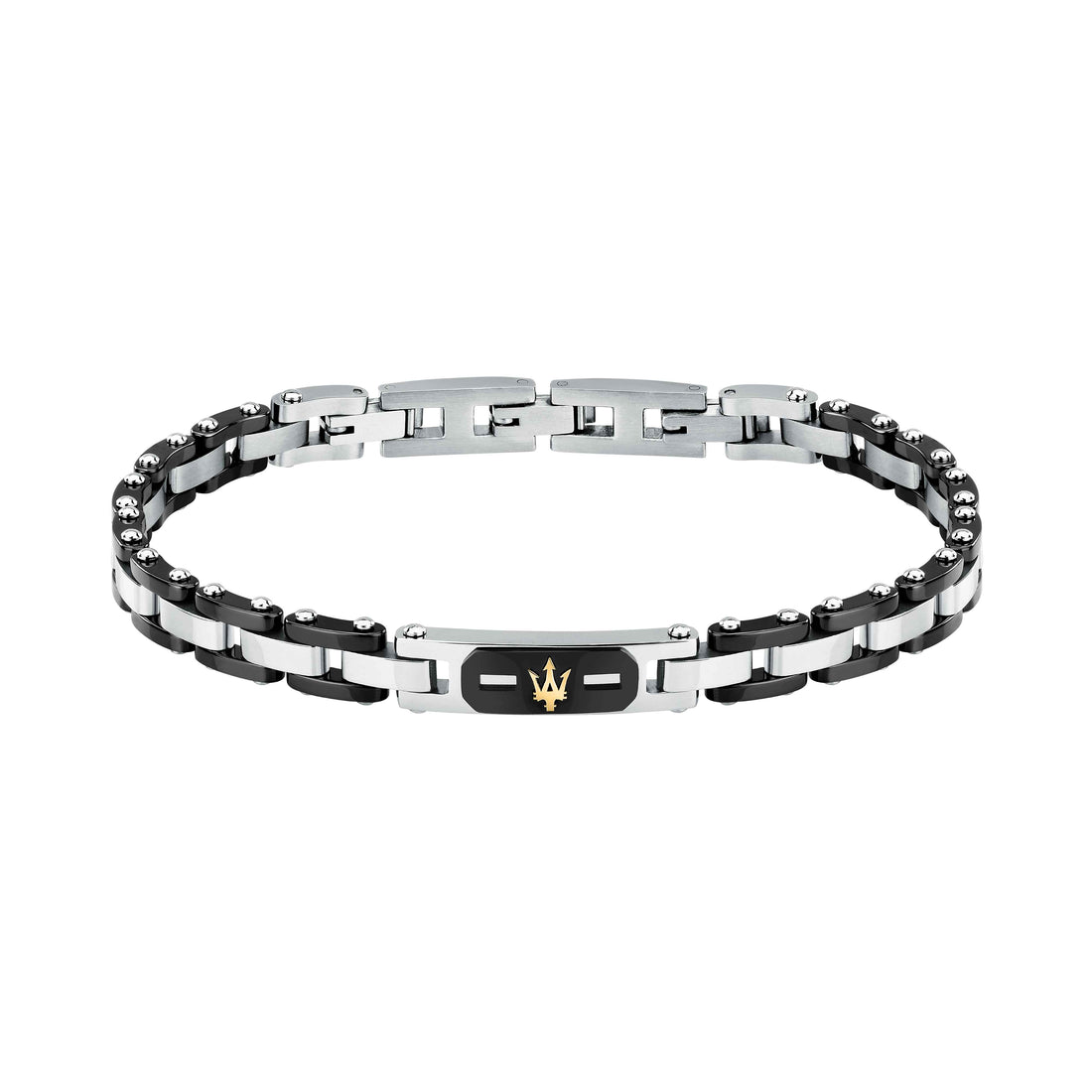 Bracciale Uomo Maserati Ceramica Nera Logo Tridente Oro 18 KT Acciaio JM424AXU05
