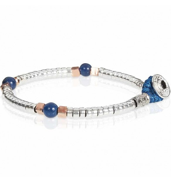 Bracciale Unisex Gerba Argento 925 Mon Amour Biglie Lucide Pietra Blu Cobalto MA37