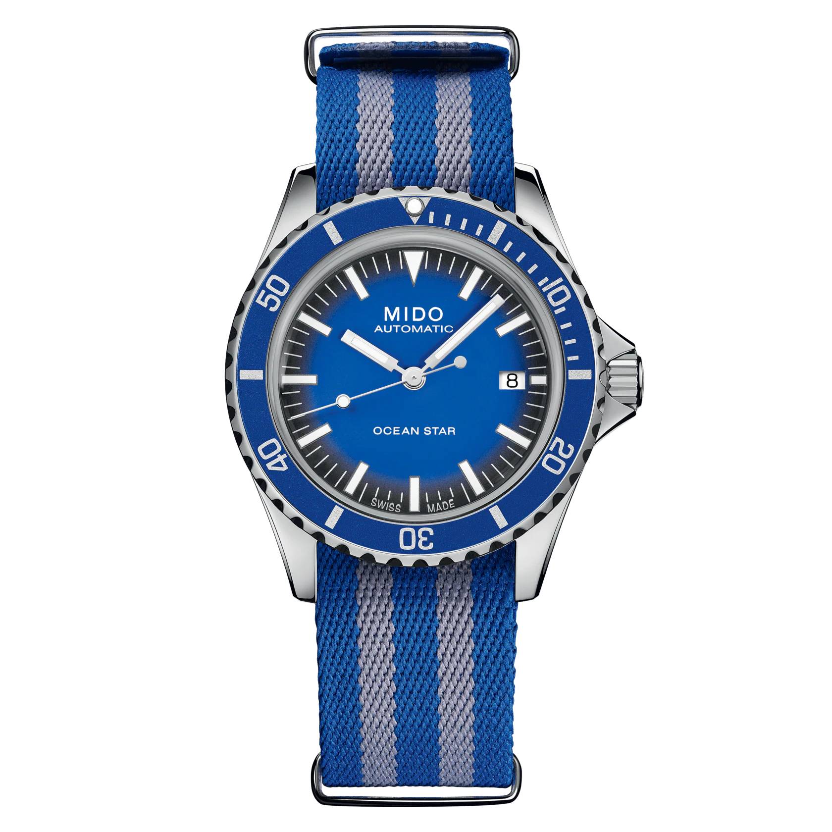 Orologio Uomo Mido Acciaio Automatico Data Cinturino Tessuto Blu M0268071104100
