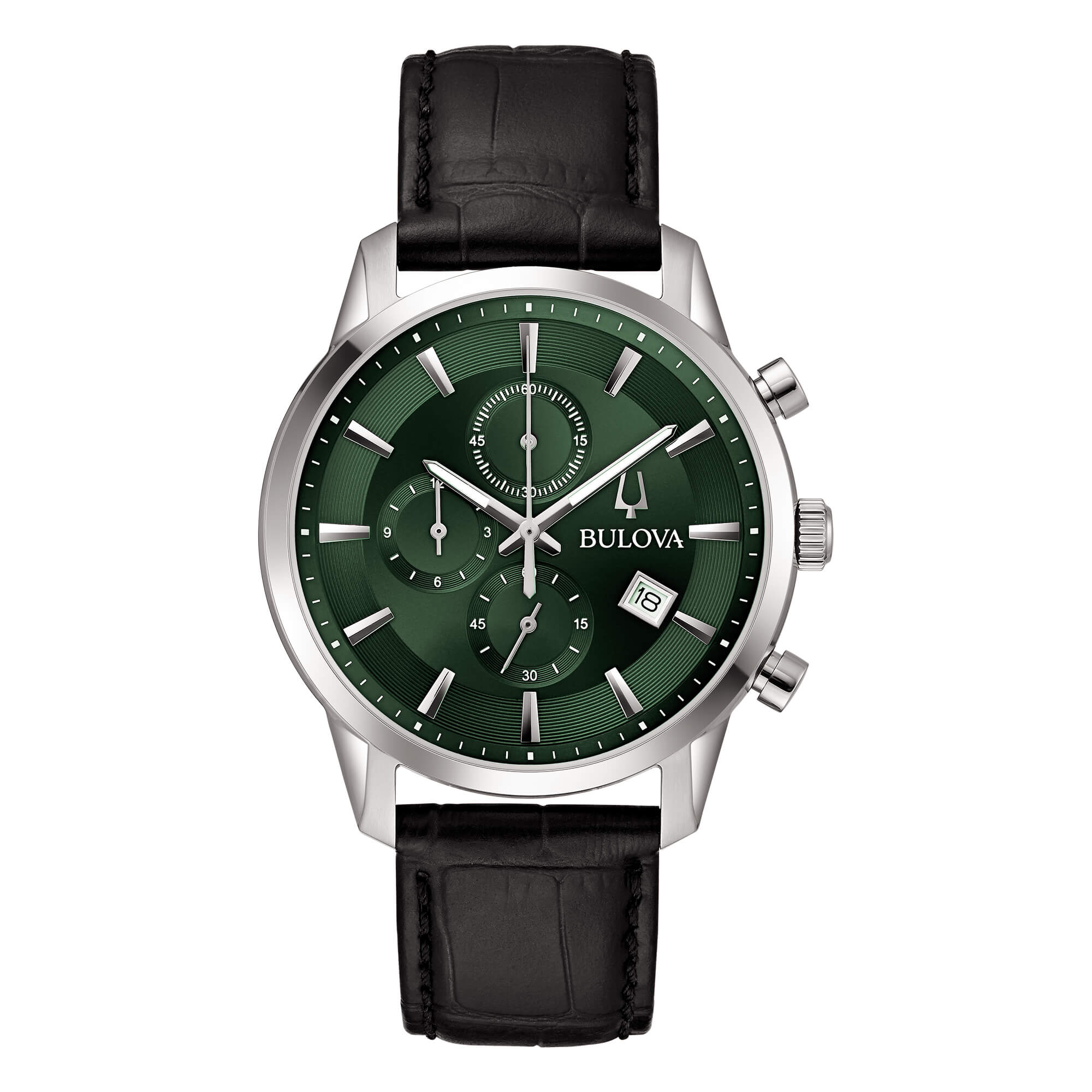 Orologio Uomo Bulova Sutton Chrono Verde Quarzo Cronografo Data Pelle Nero 96B413