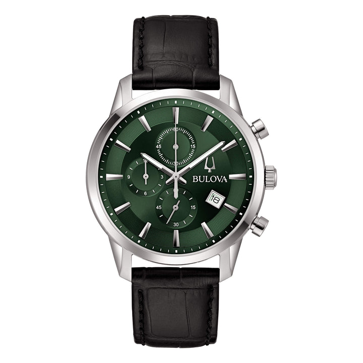 Orologio Uomo Bulova Sutton Chrono Verde Quarzo Cronografo Data Pelle Nero 96B413