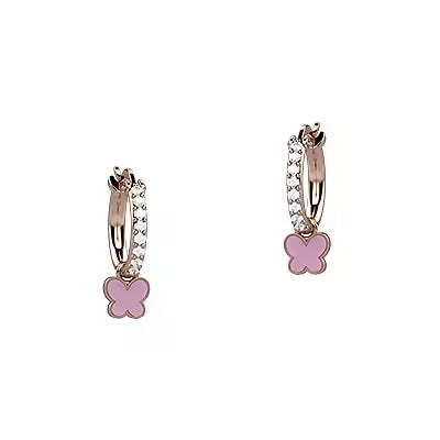 Orecchini Bambina Nanàn Argento Rosè 925 Cerchio Zirconi Smalto Rosa Clip NAN0360