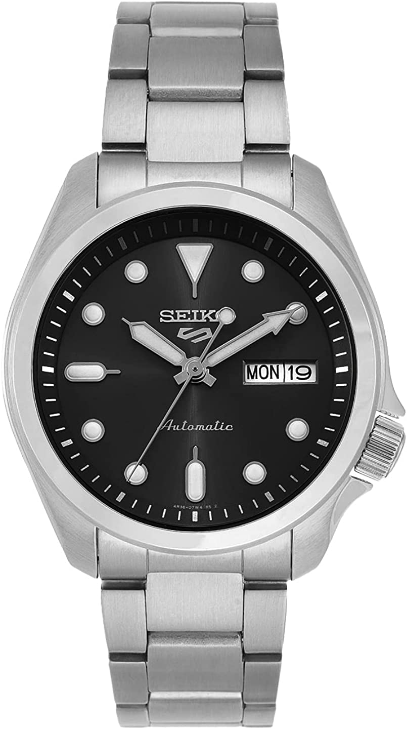 Orologio Uomo Seiko 5 Automatico Doppia Data Quadrante Nero Acciaio SRPE55K1