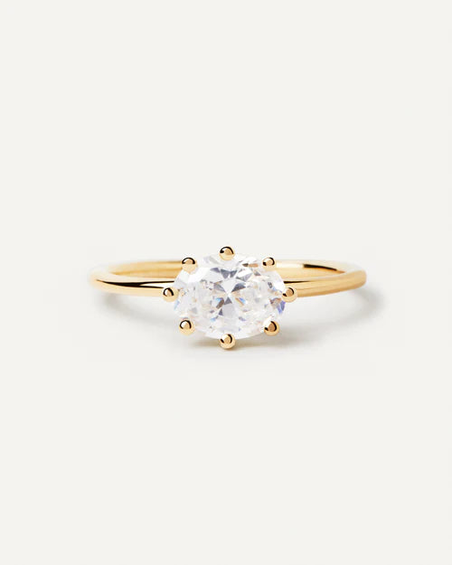 Anello Donna PDPaola Argento Dorato 925 Zircone Bianco Solitario AN01-A12-14