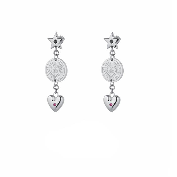 Orecchini Donna Liu Jo Acciaio Pendente Cuore Zircone Rosso LJ3186