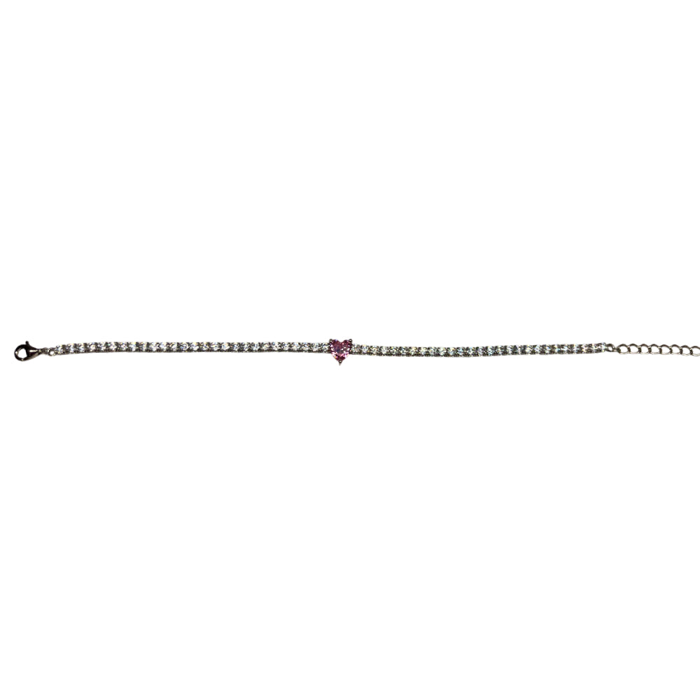 Bracciale Donna Re Mida Tennis Argento 925 Zirconi Cuore Rosa Br Djv 22
