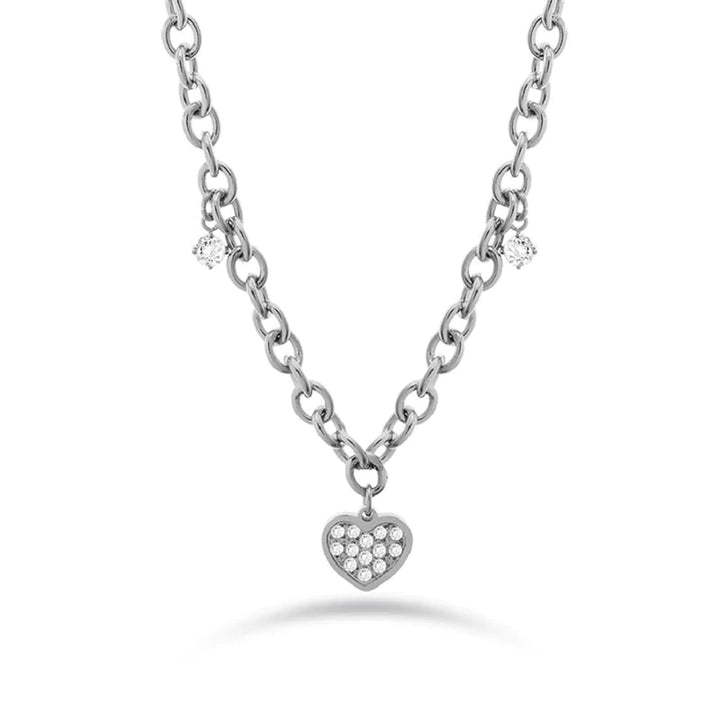 Collana Donna Liu Jo Acciaio Catena Rollò cuore e punto Luce Zircone Bianco LJ2319
