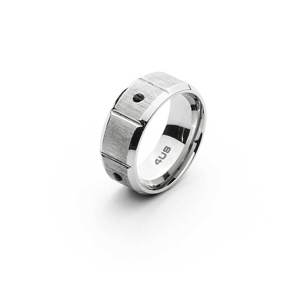 Anello Uomo 4US Cesare Paciotti Acciaio Satinato Zirconi Neri Mis 28 4UAN4554/28