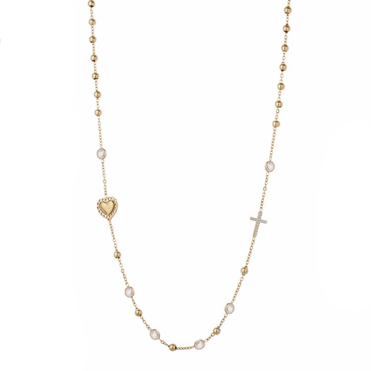 Collana Donna Liujo Rosario Acciaio Gold Zirconi Bianchi LJ3201