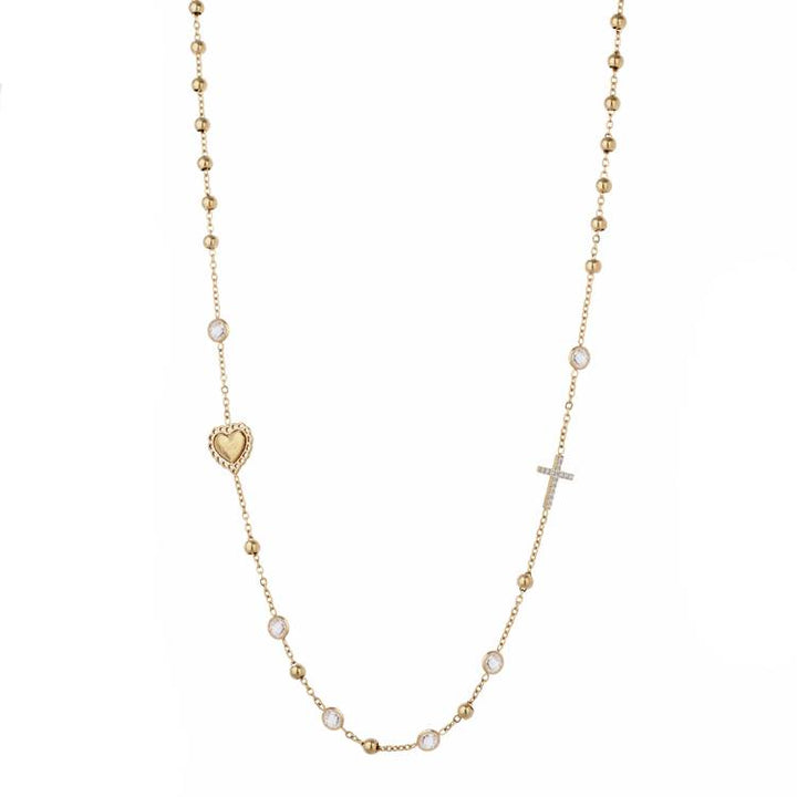 Collana Donna Liujo Rosario Acciaio Gold Zirconi Bianchi LJ3201