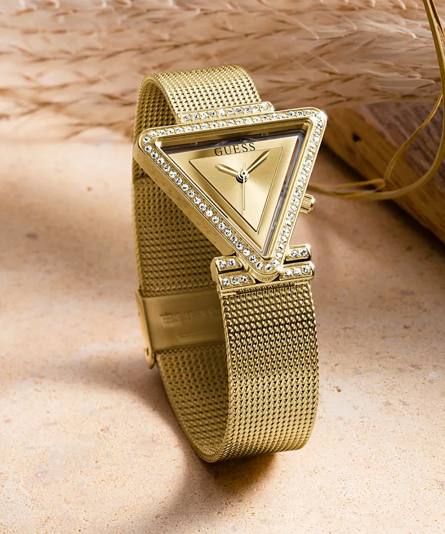 Orologio Donna Guess Quarzo Solo Tempo Zirconi Acciaio Dorato Maglia Milano GW0508L2