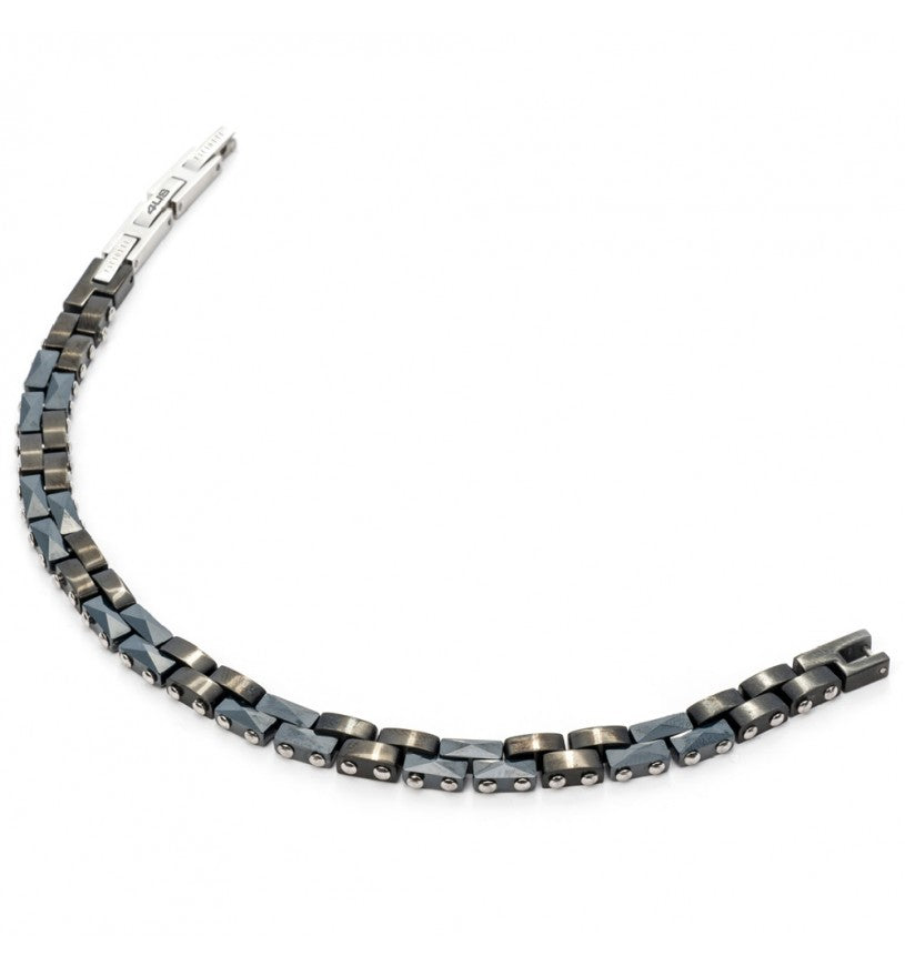 Bracciale Uomo 4US Cesare Paciotti  acciaio con maglie ceramica blu e nera 4UBR5139
