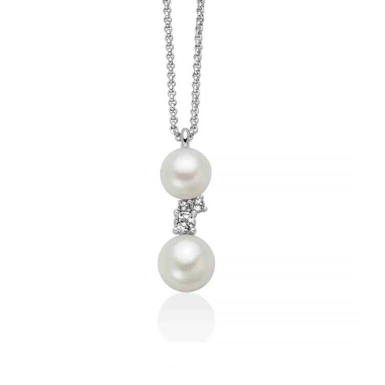 Collana Donna Miluna Andromeda Argento 925 Pendente Perle Topazi Bianchi PCL6796