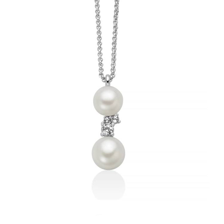 Collana Donna Miluna Andromeda Argento 925 Pendente Perle Topazi Bianchi PCL6796