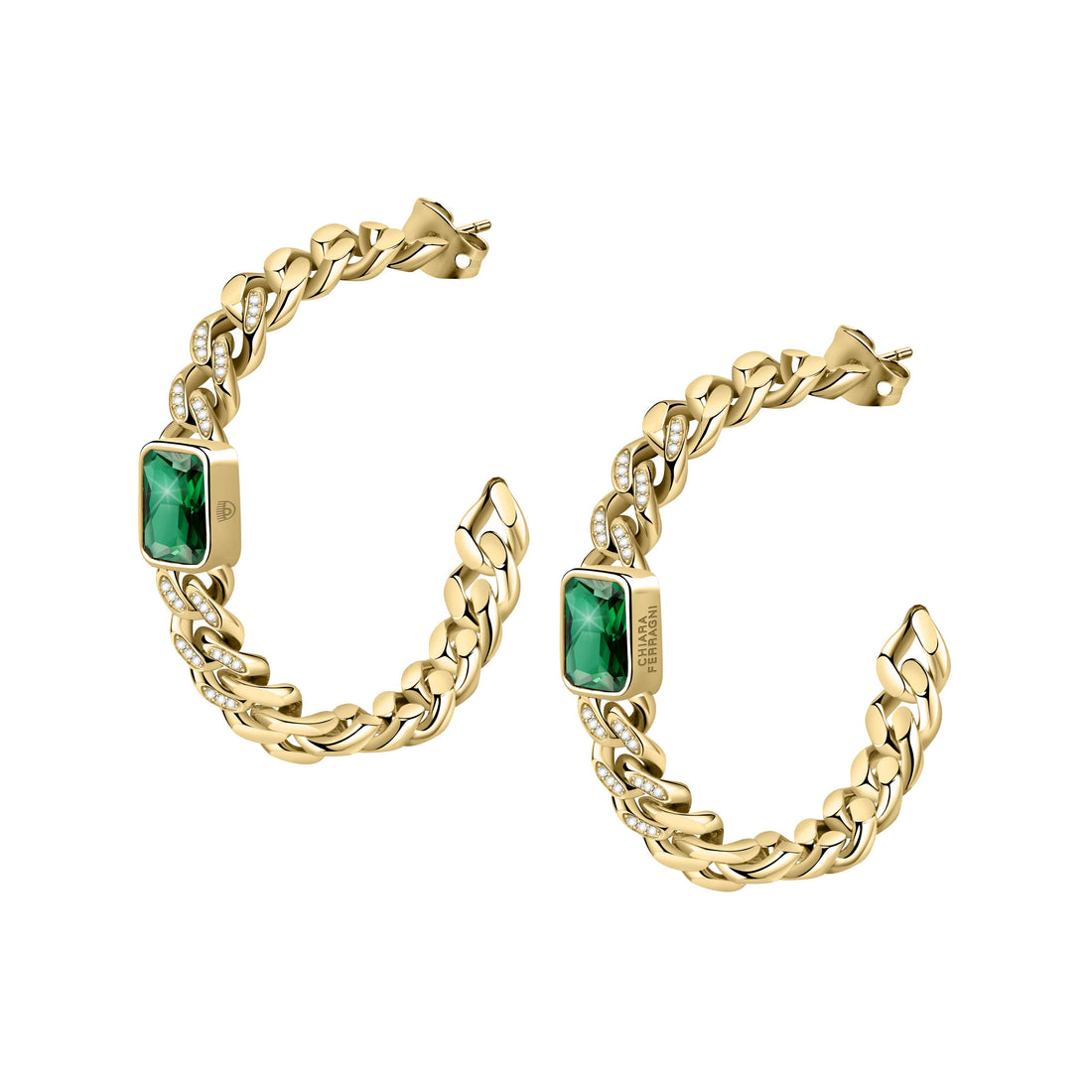 Orecchini Donna Chiara Ferragni Acciaio Dorato Zircone Verde