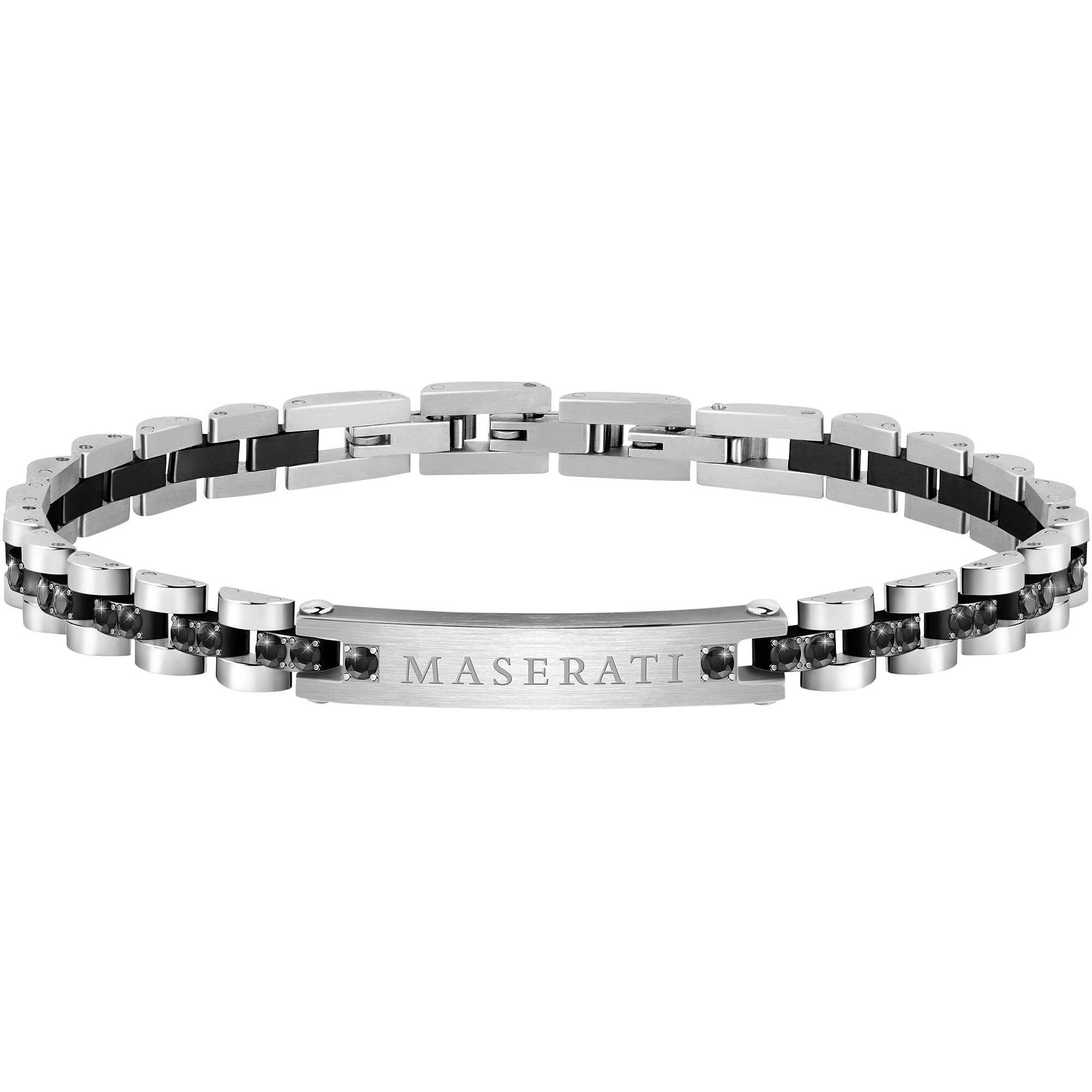 Bracciale Uomo Acciaio Maserati Logo Centrale Inciso Bianco Nero JM420ATJ06