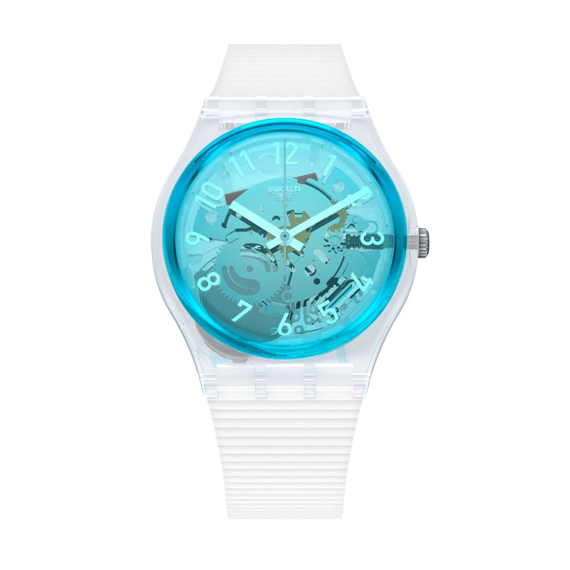 Orologio Donna Silicone Gomma Swatch Solo Tempo Quarzo Bianco Azzurro GW215